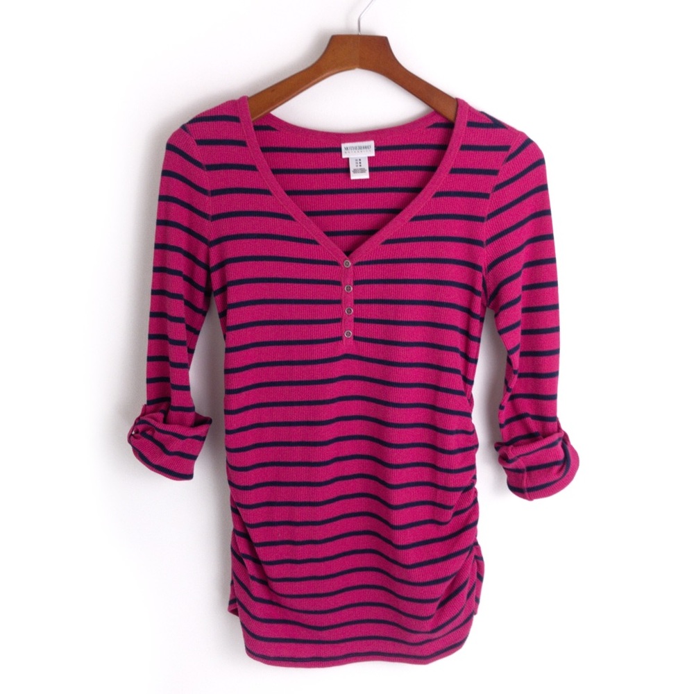 MOTHERHOOD Maternity . Pink Striped Henley
